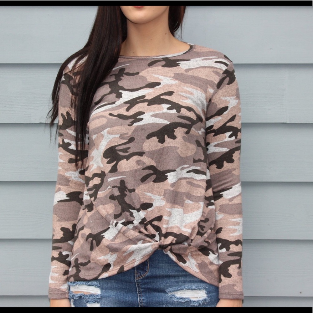 Side Tie Camo Top